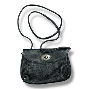 Fossil Black Pebbled Leather Small Crossbody Bag Purse Turn Key Flap Side 6x9”